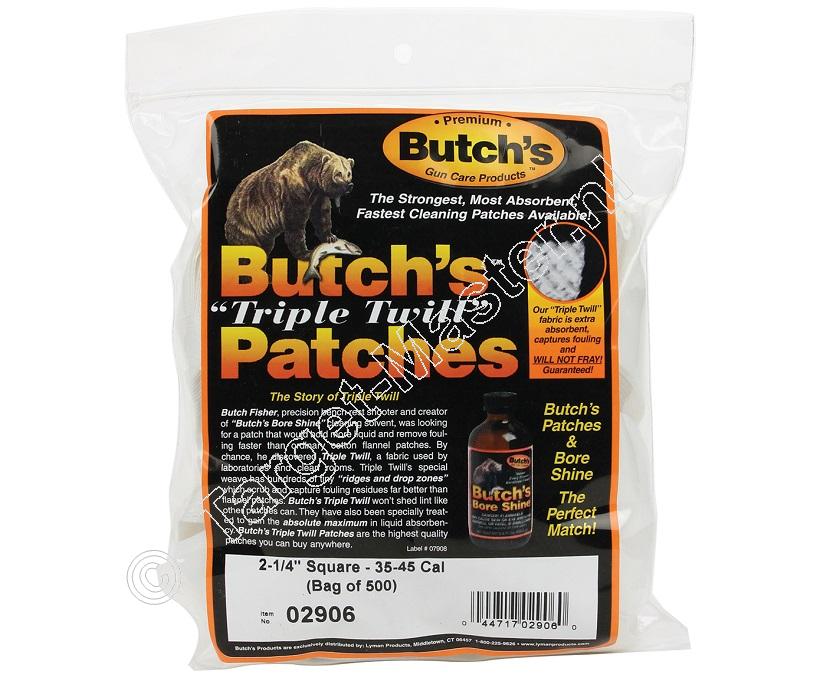 Butchs TRIPLE TWILL Barrel Cleaning Patches .35 to .45 square 57mm package of 500